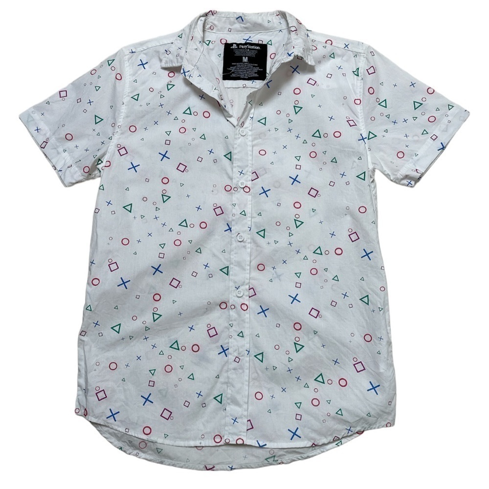 Playstation Gamer Remote Control Symbol Short Sleeve Button Down Shirt 2018 EUC